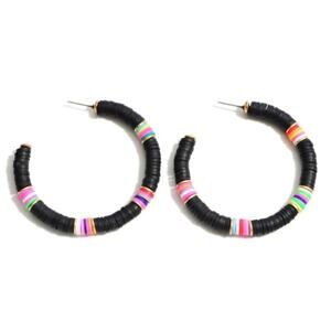 Black Multi Rubber Spacer Beaded Hoop Earrings